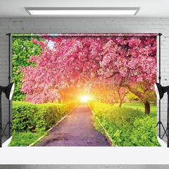 Lofaris Blossoming Pink Garden Path Sunlit Spring Backdrop