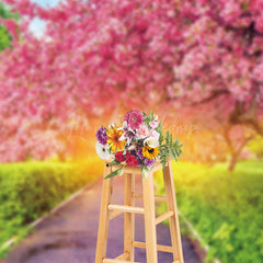 Lofaris Blossoming Pink Garden Path Sunlit Spring Backdrop