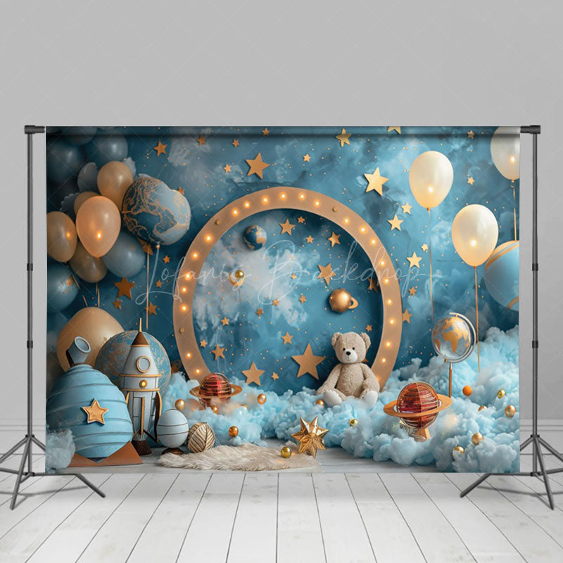 Lofaris Blue Abstract Wall Balloon Galaxy Cake Smash Backdrop