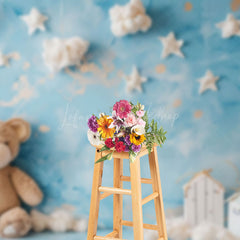 Lofaris Blue Abstract Wall Cloud Bear Cake Smash Backdrop