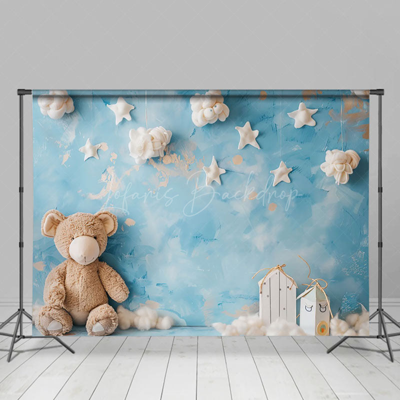 Lofaris Blue Abstract Wall Cloud Bear Cake Smash Backdrop