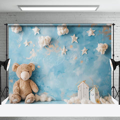 Lofaris Blue Abstract Wall Cloud Bear Cake Smash Backdrop