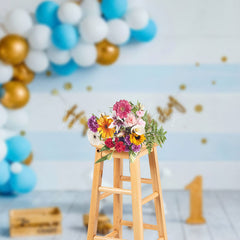 Lofaris Blue Balloon 1St Birthday Happy Photo Backdrop