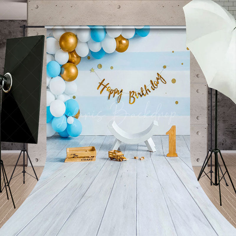 Lofaris Blue Balloon 1St Birthday Happy Sweep Photo Backdrop