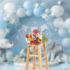 Lofaris Blue Balloon Arch Cute Elephant Cake Smash Backdrop