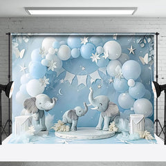 Lofaris Blue Balloon Arch Cute Elephant Cake Smash Backdrop