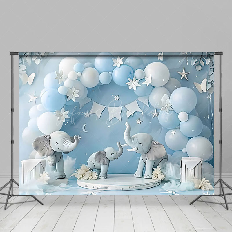 Lofaris Blue Balloon Arch Cute Elephant Cake Smash Backdrop