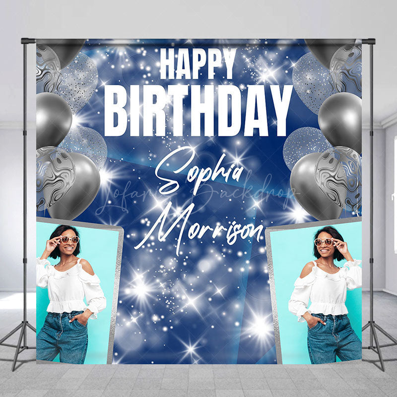 Lofaris Blue Balloons Custom Name Photo Birthday Backdrop