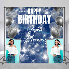 Lofaris Blue Balloons Custom Name Photo Birthday Backdrop