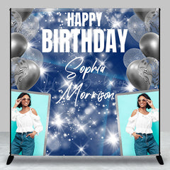 Lofaris Blue Balloons Custom Name Photo Birthday Backdrop