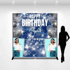 Lofaris Blue Balloons Custom Name Photo Birthday Backdrop