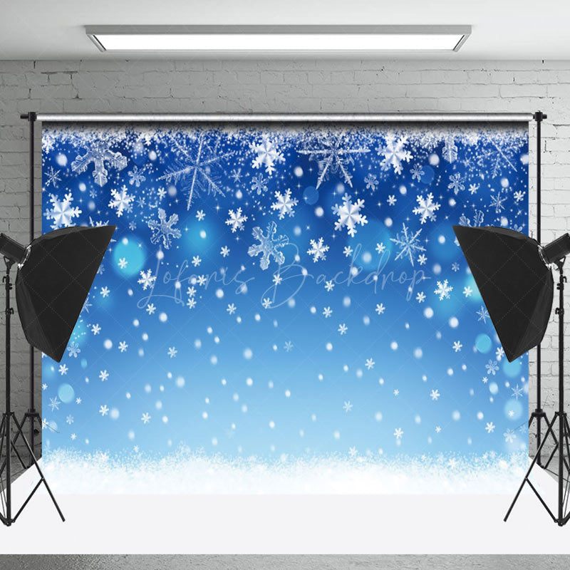 Lofaris Blue Bokeh Dots Snowflake Winter Photography Backdrop