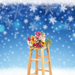 Lofaris Blue Bokeh Dots Snowflake Winter Photography Backdrop