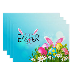 Lofaris Blue Bokeh Floral Bunny Easter Set Of 4 Placemats