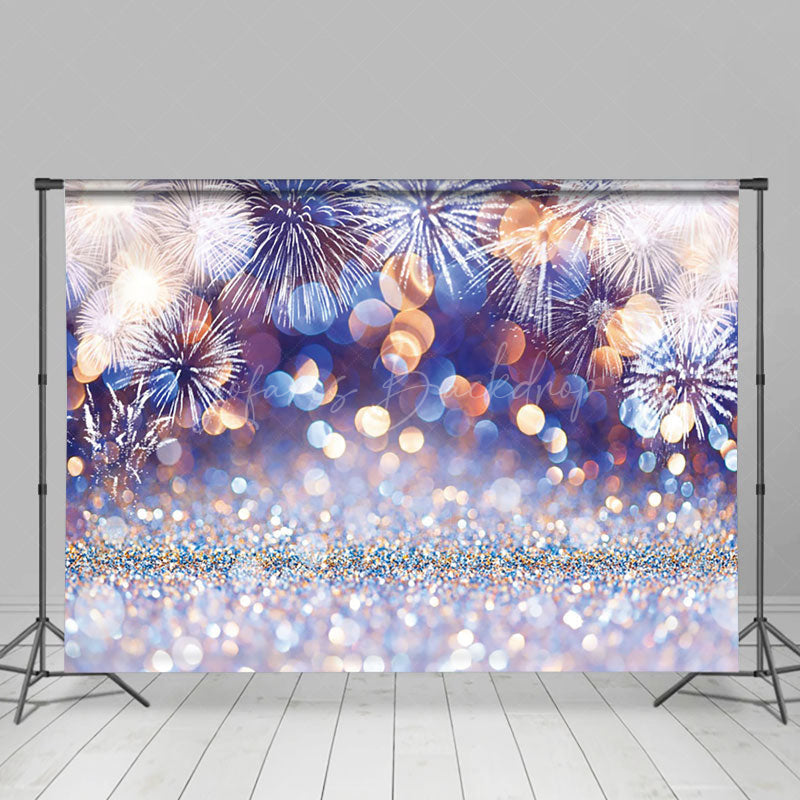 Lofaris Blue Bokeh Silver New Year Party Decor Backdrop