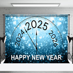 Lofaris Blue Bubble Bokeh 2025 Clock Happy New Year Backdrop