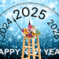 Lofaris Blue Bubble Bokeh 2025 Clock Happy New Year Backdrop