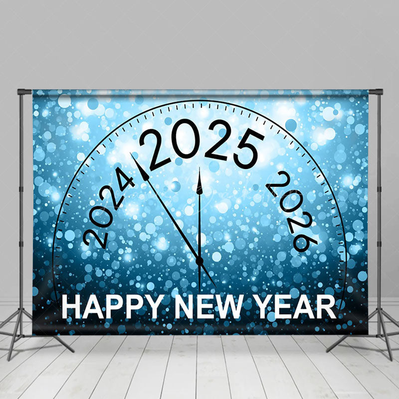 Lofaris Blue Bubble Bokeh 2025 Clock Happy New Year Backdrop