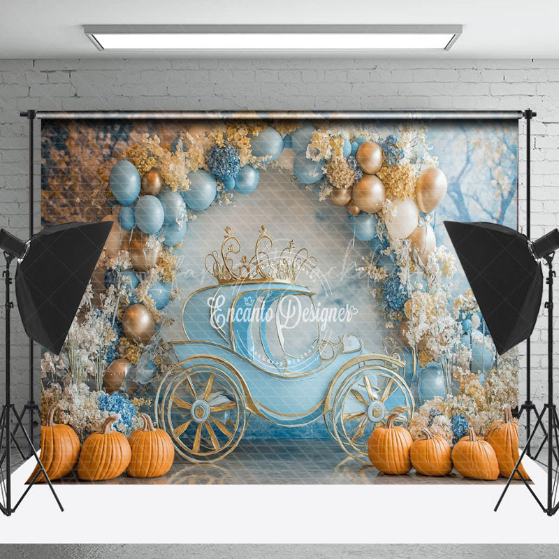 Lofaris Blue Carriage Floral Pumpkin Cake Smash Backdrop