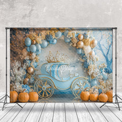 Lofaris Blue Carriage Floral Pumpkin Cake Smash Backdrop