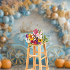 Lofaris Blue Carriage Floral Pumpkin Cake Smash Backdrop