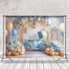 Lofaris Blue Carriage Floral Pumpkins Cake Smash Backdrop