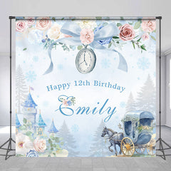 Lofaris Blue Castle Floral Custom Name 12th Birthday Backdrop