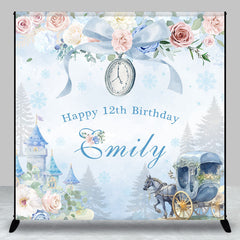 Lofaris Blue Castle Floral Custom Name 12th Birthday Backdrop