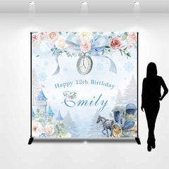 Lofaris Blue Castle Floral Custom Name 12th Birthday Backdrop