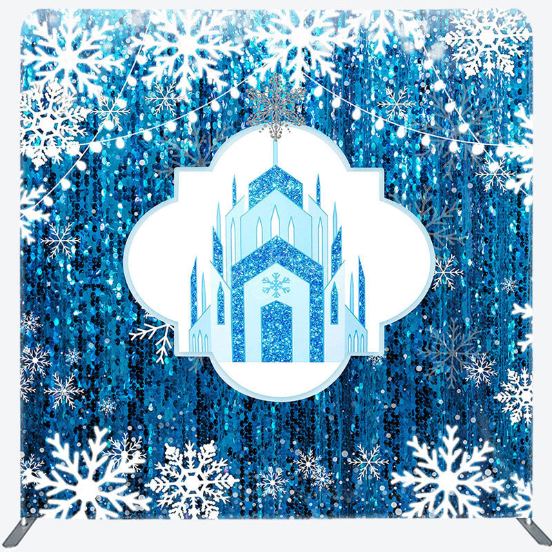 Lofaris Blue Castle Snowflake Pillow Cover Christmas Backdrop