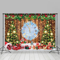 Lofaris Blue Clock Wood Light Christmas Tree Gift Backdrop