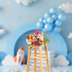 Lofaris Blue Cloud Sky Balloons Rocket Cake Smash Backdrop