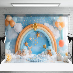 Lofaris Blue Cloud Wall Rainbow Arch Bear Cake Smash Backdrop