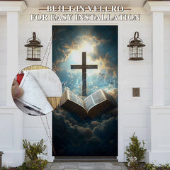 Lofaris Blue Clouds Sunlight Cross Bible Easter Door Cover