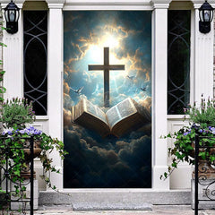 Lofaris Blue Clouds Sunlight Cross Bible Easter Door Cover