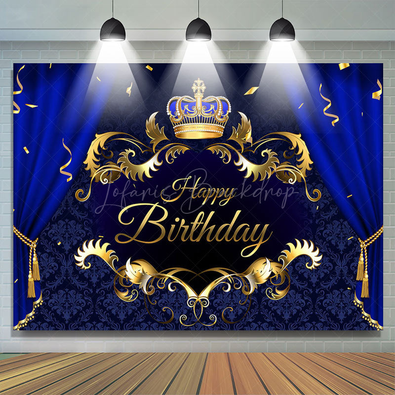 Lofaris Blue Curtain Royal Crown Ribbons Birthday Backdrop