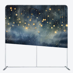 Lofaris Blue Dark Foggy Night Gold Starry Square Backdrop