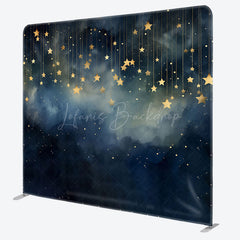 Lofaris Blue Dark Foggy Night Gold Starry Square Backdrop