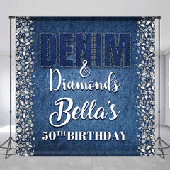 Lofaris Blue Denim Diamonds Custom Name 50th Birthday Backdrop