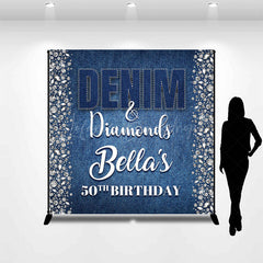 Lofaris Blue Denim Diamonds Custom Name 50th Birthday Backdrop