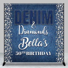 Lofaris Blue Denim Diamonds Custom Name 50th Birthday Backdrop