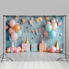 Lofaris Blue Dots Wall Balloons Gift Box Cake Smash Backdrop