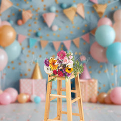 Lofaris Blue Dots Wall Balloons Gift Box Cake Smash Backdrop