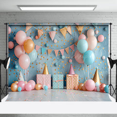 Lofaris Blue Dots Wall Balloons Gift Box Cake Smash Backdrop