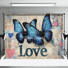 Lofaris Blue Elegant Butterfly Retro Newspaper Backdrop