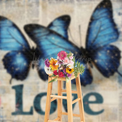 Lofaris Blue Elegant Butterfly Retro Newspaper Backdrop