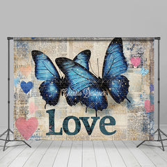 Lofaris Blue Elegant Butterfly Retro Newspaper Backdrop