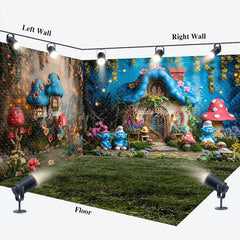 Lofaris Blue Elf Magical Mushroom House Room Set Backdrop