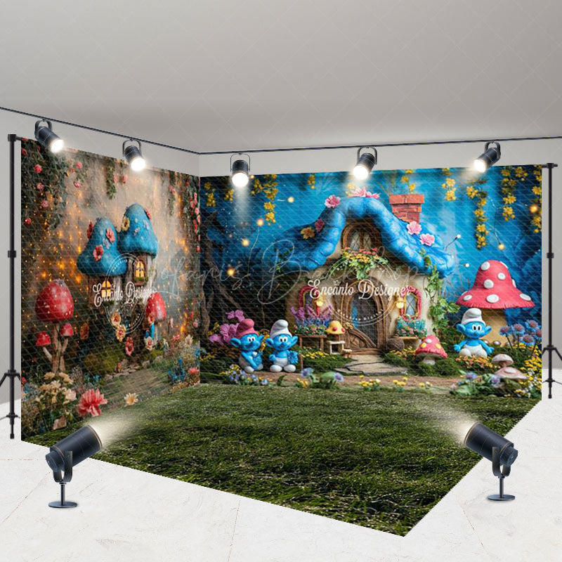 Lofaris Blue Elf Magical Mushroom House Room Set Backdrop