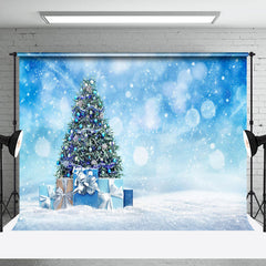 Lofaris Blue Fantasy Bokeh Snow Christmas Tree Gift Backdrop